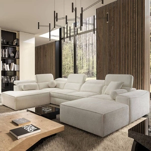 Ecksofa mit Schlaffunktion Viano VI cremefarben rechts Designer-Ecksofa für moderne Einrichtungen zwei Container für Bettzeug