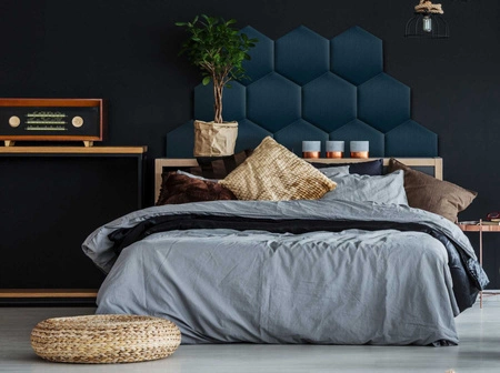 Gepolstertes Paneel Hexagon 40x35 cm marineblau stilvolles Wandpaneel Veloursstoff modische Dekoration jedes Interieurs