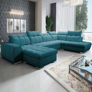 Ecksofa mit Schlaffunktion Luigi VI türkis links stilvolles Ecksofa mit Bettzeugcontainer mit weichem Stoff bezogen