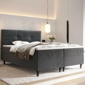 Boxspringbett Melba 180x200 grau Bett im modernen skandinavischen Stil mit markantem Kopfteil