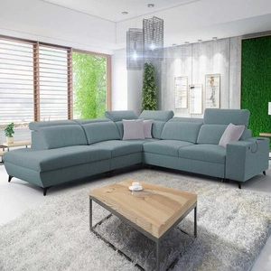 Ecksofa mit Schlaffunktion Kelly Sleek IX arctic blau linkes bequemen Armlehnen und verstellbaren Kopfstützen