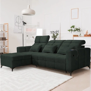 Ecksofa mit Schlaffunktion Laredo grün linke Ecke komfortables und stilvolles Schlafsofa mit Bettzeugcontainer