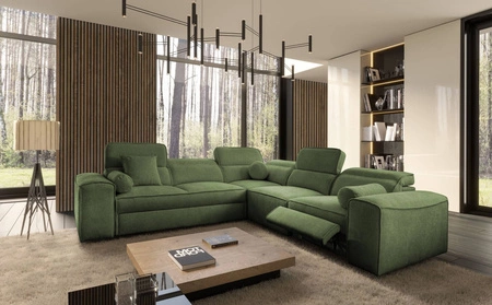Ecksofa mit Schlaffunktion Viano III Lux grün rechts modernes Ecksofa für Wohnzimmer mit ausziehbarem Fußteil Bettwäschecontainer