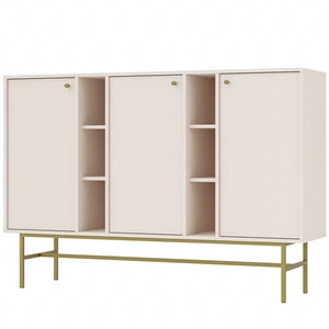 Kioto III Kommode 158 cm beige modernes Design dezente Griffe schlichte Form angereichert mit einem goldenen Metallrahmen