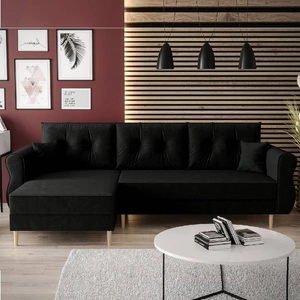 Ecksofa mit Schlaffunktion Wilkins schwarz linke Seite stilvolles und modernes Design, das sich in jede Einrichtung einfügt