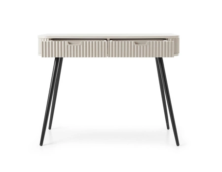 Zoya beige Konsole mit Schubladen stilvolle und funktionale Schminktisch geschwungene massive Form geriffelte Schubladenfronten Metallbeine
