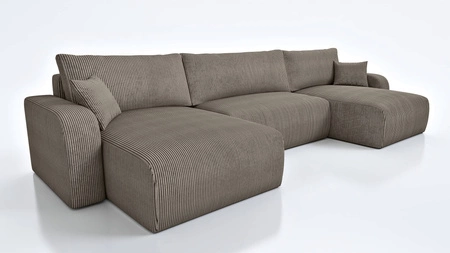 Ecksofa mit Schlaffunktion Fiesta U XL hellbraun elegantes Ecksofa für Wohnzimmer mit Bettzeugablage Cordstoff