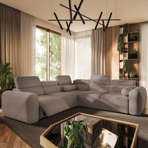 Ecksofa mit Schlaffunktion Cantare III Lux dunkelbeige linke Seite stilvolles und bequemes Ecksofa für das Wohnzimmer mit hochklappbarer Fußstütze