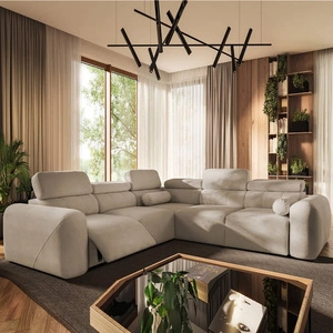 Ecksofa mit Schlaffunktion Cantare III Lux beige linke Seite stilvolles und bequemes Ecksofa für Wohnzimmer mit Lift Fußstütze