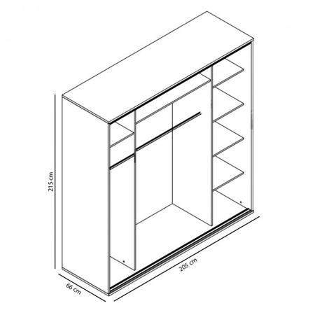Schiebeschrank Penelope 205 cm Eiche hell sonoma modernes Schrankdesign Aluminium-Türführungen und Laufsystem