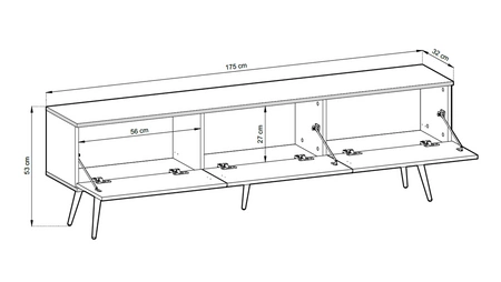 TV-Schrank Luxury 175 cm schwarz elegantes Design Schrank mit goldener Zierleiste Schrank auf schwarzen Metallbeinen