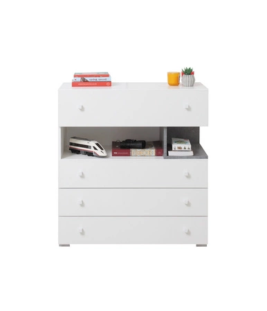 Schubladenkommode Epsilon 85 cm weiß / Beton ideal für das Jugendzimmer funktionell und geräumig