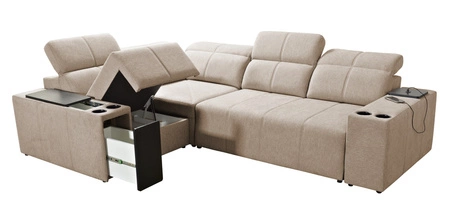 Ecksofa mit Schlaffunktion Tesalia II mint links bequemes Ecksofa für das Wohnzimmer mit verschiebbarer Rückenlehne Bettzeugcontainer