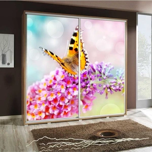 Artistino 205 cm Schiebeschrank mit Schmetterlingsgrafik Schrankkorpus in Eiche catania aus 22 mm starker Platte