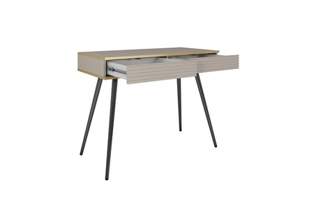 Konsole mit Schubladen Luxury beige eleganter Schminktisch mit geriffelten Fronten hohe schwarze Beine Körper mit goldenen trim gekrönt