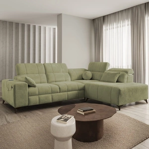 Ecksofa mit Schlaffunktion Penejos VII olive rechts stilvolles Ecksofa mit Bettzeugablage komfortable verstellbare Kopfstützen