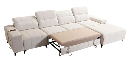 Ecksofa mit Schlaffunktion Penejos XII grau rechtsseitig stilvolles Ecksofa mit Bettzeugcontainern komfortable verstellbare Kopfstützen