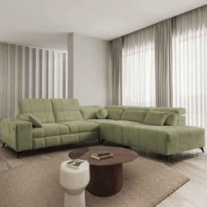Ecksofa mit Schlaffunktion Penejos IX olive rechts stilvolles Ecksofa mit Bettzeugcontainern komfortable verstellbare Kopfstützen