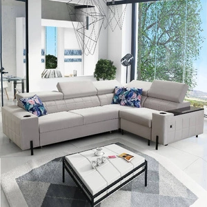 Ecksofa mit Schlaffunktion Belvi II grau rechts elegantes und ergonomisches Ecksofa für das Wohnzimmer praktischer Stauraum an der Seite