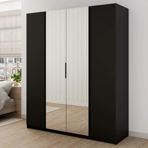 Spiegel Kleiderschrank Kastano VIII 200 cm schwarz stilvolles Design Kleiderschrank für Schlafzimmer oder Zimmer mit Rand Griffe bereichert