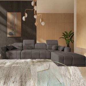 Ecksofa mit Schlaffunktion Cetara XII grau braun rechtsseitig stilvolles Design bequeme Schiebelehnen zwei Bettkästen