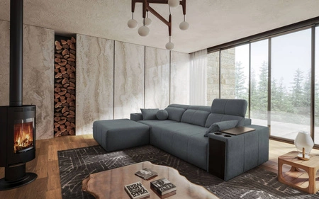 Ecksofa mit Schlaffunktion Tesalia grau links modernes Design komfortable Schiebelehne Schublade in der Seite des Möbels