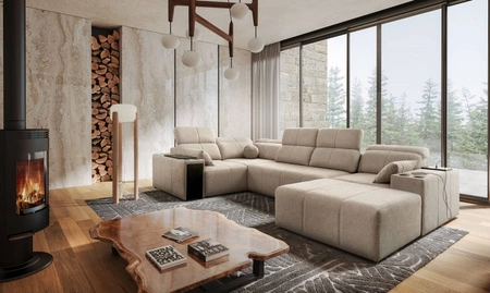 Ecksofa mit Schlaffunktion Tesalia IV beige rechtsseitiges Komfort-Ecksofa für den Wohnbereich mit innovativer Schiebefunktion der Rückenlehne