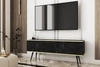 TV-Schrank Luxury 135 cm schwarzer Marmor eleganter Designkorpus mit goldener Zierleiste Schrank auf schwarzen Metallbeinen