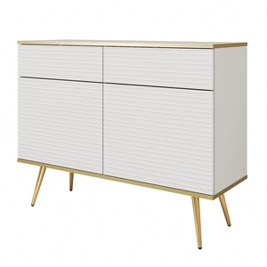 Kommode Luxury 107 cm weiß stilvolle Kommode mit geriffelten Fronten Körper mit Gold trim goldenen Metall Beine gekrönt