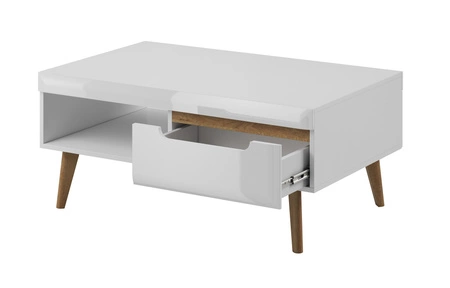 Atka Couchtisch weiß / weiß glänzend / Eiche riviera mit Schubladen modernes Design mit Vollauszug Schubladensystem passt perfekt zu jeder Art von Interieur