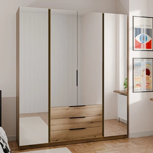 Spiegelschrank Kastano VI 200 cm Eiche evozieren klassische Form Rand Griffe ideal Kleiderschrank für Schlafzimmer geräumige Schubladen