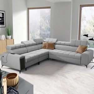 Ecksofa mit Schlaffunktion Bolmso III grau linkes Ecksofa mit Bettzeugcontainer Vollauszug in der Seite des Möbels