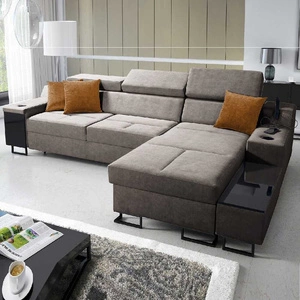 Ecksofa mit Schlaffunktion Alcamo grau-braun rechte Ecke elegantes und stilvolles Ecksofa mit einer ausziehbaren praktischen Schublade an der Seite des Möbels
