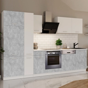 Küchenmöbel-Set mit Arbeitsplatte Toni 300 cm weiß / heller Beton Küchen-Set sieht toll aus in modernen Interieurs