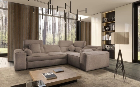 Ecksofa mit Schlaffunktion Viano II hellbraun rechts Designer Schlafsofa in modernem Ambiente