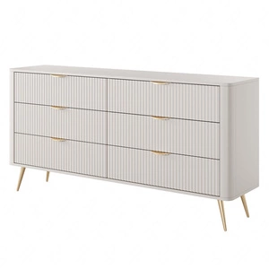 Kommode Lante 163 cm beige elegantes Design ovale Form der Kommode auf hohen Beinen geschmackvoll geriffelte Front gesetzt