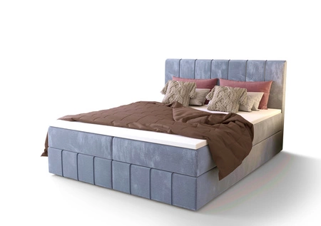 Boxspringbett Casey 140x200 hellblau Bett im modernen skandinavischen Stil mit markantem Kopfteil