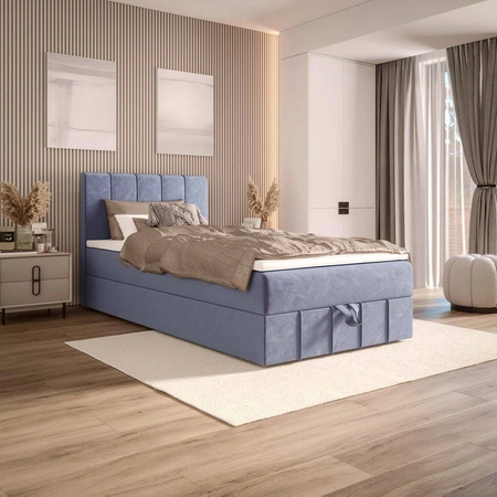 Boxspringbett Casey 90x200 blau Bett im modernen skandinavischen Stil mit gepolstertem Kopfteil Bett mit Staukasten