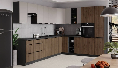 Eck-Küchenmöbelset Tarraco / Brianza 310x250 cm Griffe aus Metall sehen in modernen Innenräumen toll aus