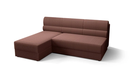 Ecksofa mit Schlaffunktion Fogu Indisches rosafarbenes Ecksofa für die linke Seite mit einfachem Design, bezogen mit einem Bettcontainer aus Kordstoff