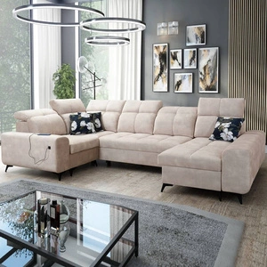 Ecksofa mit Schlaffunktion Buffalo IV beige rechte Seite stilvolles Ecksofa mit zwei Bettkästen Velourstoff