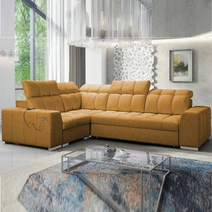 Ecksofa mit Schlaffunktion Luigi II honigfarbenes linkes Ecksofa mit Bettkasten für den täglichen Liegekomfort