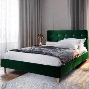 Polsterbett Noiro 180x200 flaschengrün mit Container im modernen skandinavischen Stil mit markantem Kopfteil