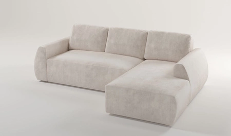 Ecksofa mit Schlaffunktion Colio dunkelbeige rechte Seite stilvolles Ecksofa mit interessanter Form dekorativer Kissenkugel