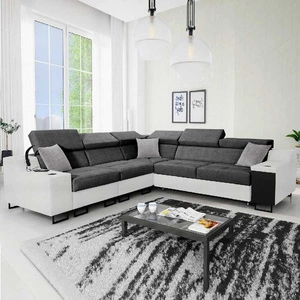 Ecksofa mit Schlaffunktion Alcamo III grau / weiß links Funktions-Ecksofa mit einer Schublade in der Seite zwei Behälter für Bettzeug