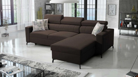 Ecksofa mit Schlaffunktion Savona braun rechte Ecke bequem und elegant mit verstellbaren Kopfstützen Ziernaht 
