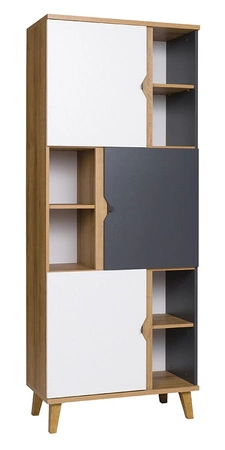 Bücherregal mit Türen Memone 80 cm goldene Eiche / weiß / graphit ideales Bücherregal für Jugend- oder Kinderzimmer im skandinavischen Stil