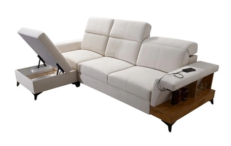 Ecksofa mit Schlaffunktion Bresso braun/schwarz links Ecksofa mit praktischer Ablage in Eiche lancelot verstellbare Kopfstützen