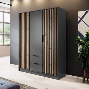 Kleiderschrank Aspen 155 cm Grafit / Eiche Artisan Lamellen modernes Design Schranktüren mit dekorativen Lamellen