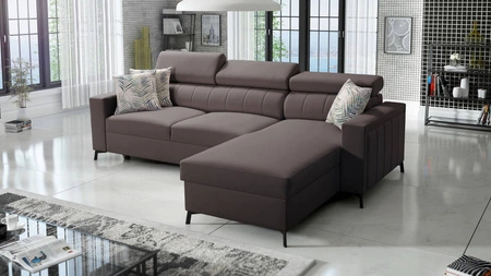 Ecksofa mit Schlaffunktion Savona braun rechte Ecke bequem und elegant mit verstellbaren Kopfstützen Ziernaht 